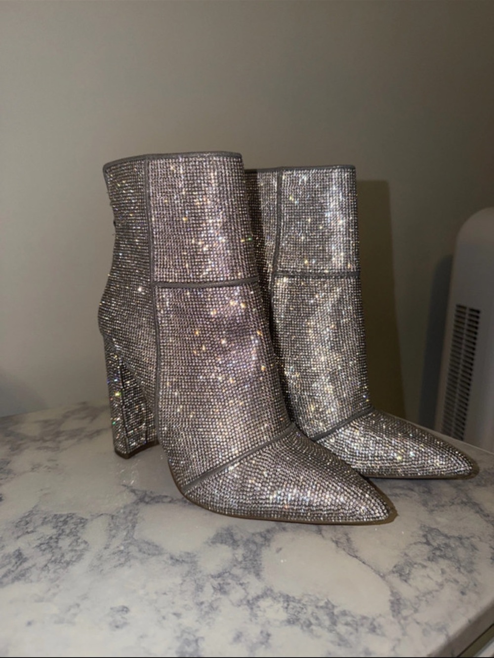 Steve Madden Tristan Silver Crystal Embellished Pointed Toe Booties